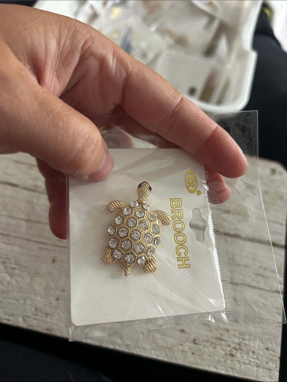 5/$25 Gold Turtle Brooch with Clear Crystals